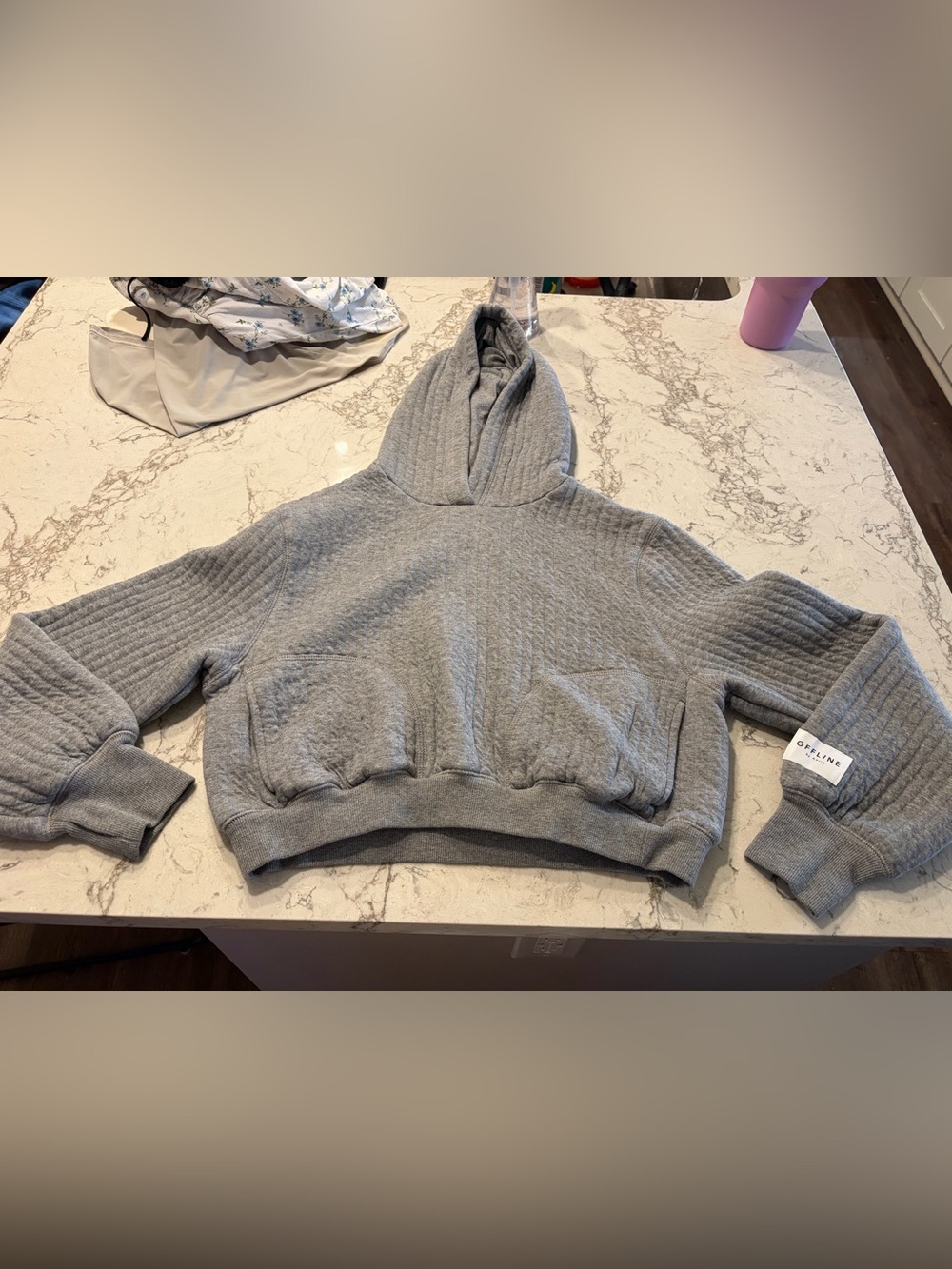 Women's Hooded Quilted Pullover Sweatshirt - Gray